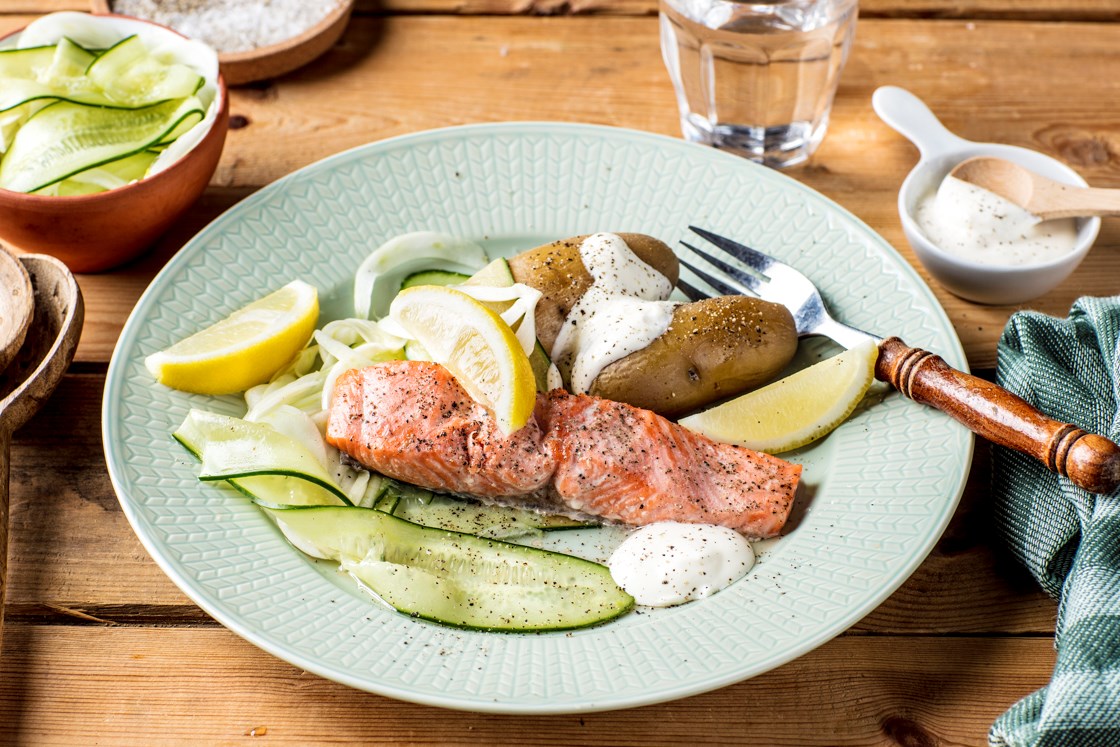 Laks med agurk-og fennikel salat