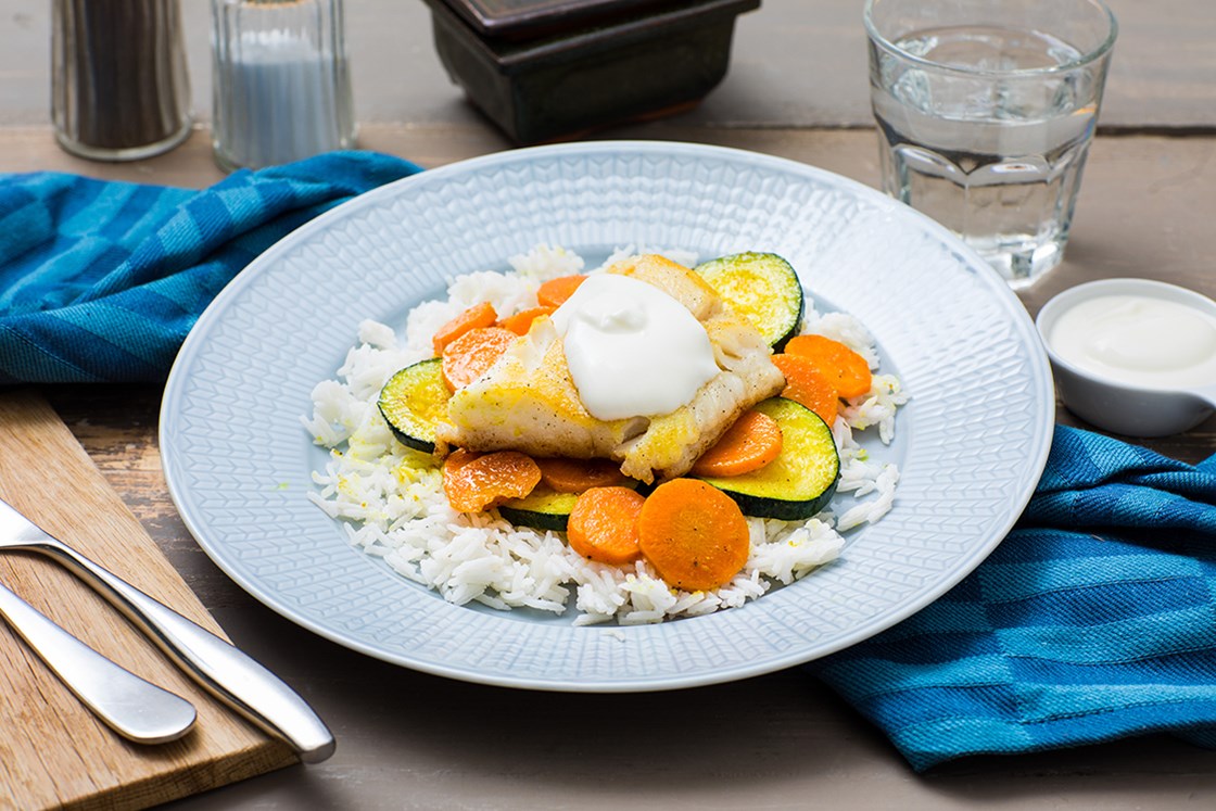 Torsk med karribakt gulrot og squash