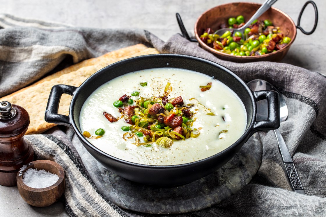 Potet- og purreløksuppe med bacon