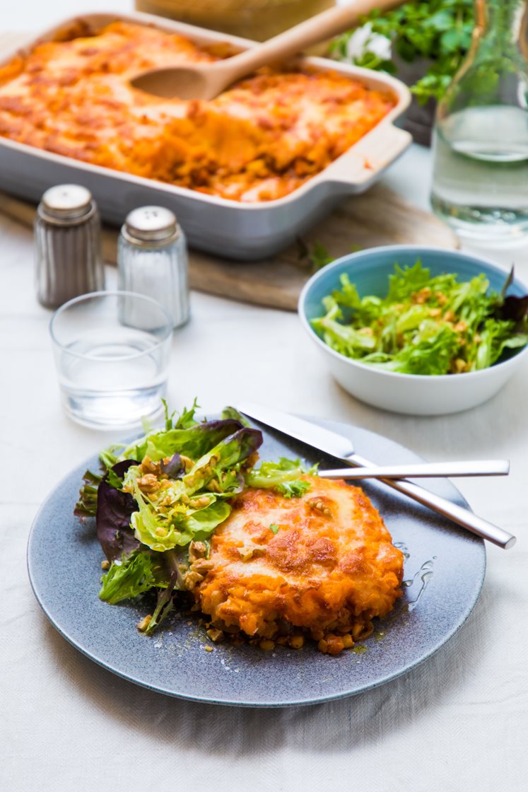 Sheperd's pie med grønne linser og søtpotetlokk