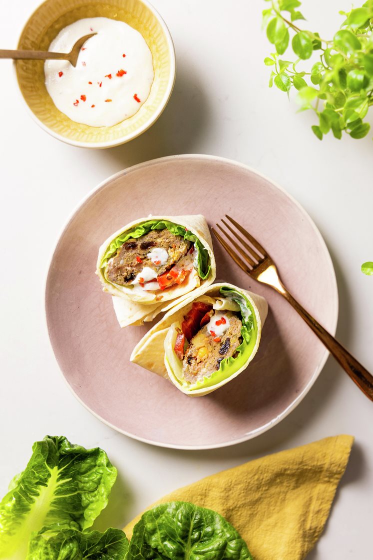 Wrap med små indiske hakkebøffer