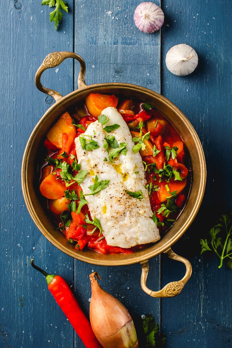 Bacalao fresco med hvitløk, chili, oliven og persille 