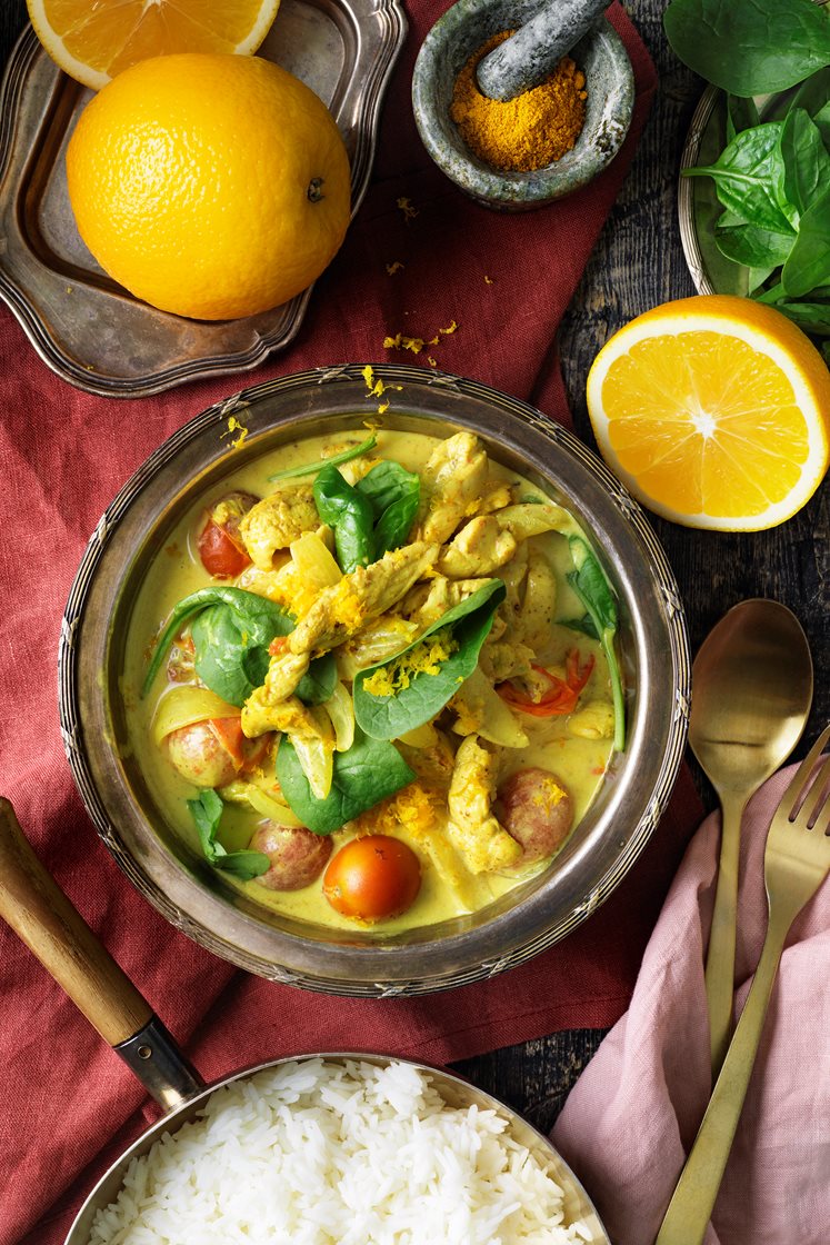 Kycklingcurry med kokosmjölk och apelsin