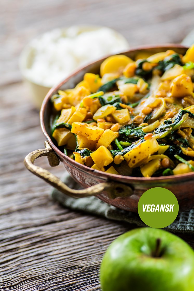 Masalagryte med havrefløte, eple, potet, linser og spinat