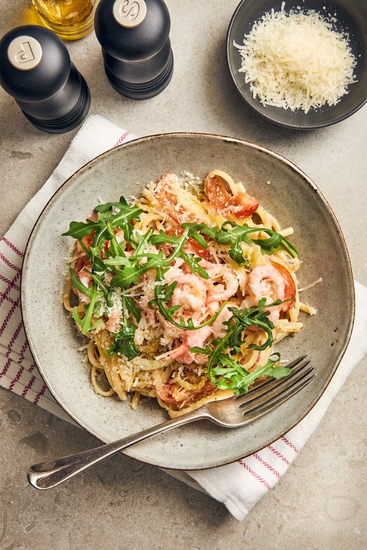 Krämig parmesanpasta med räkor och fänkål