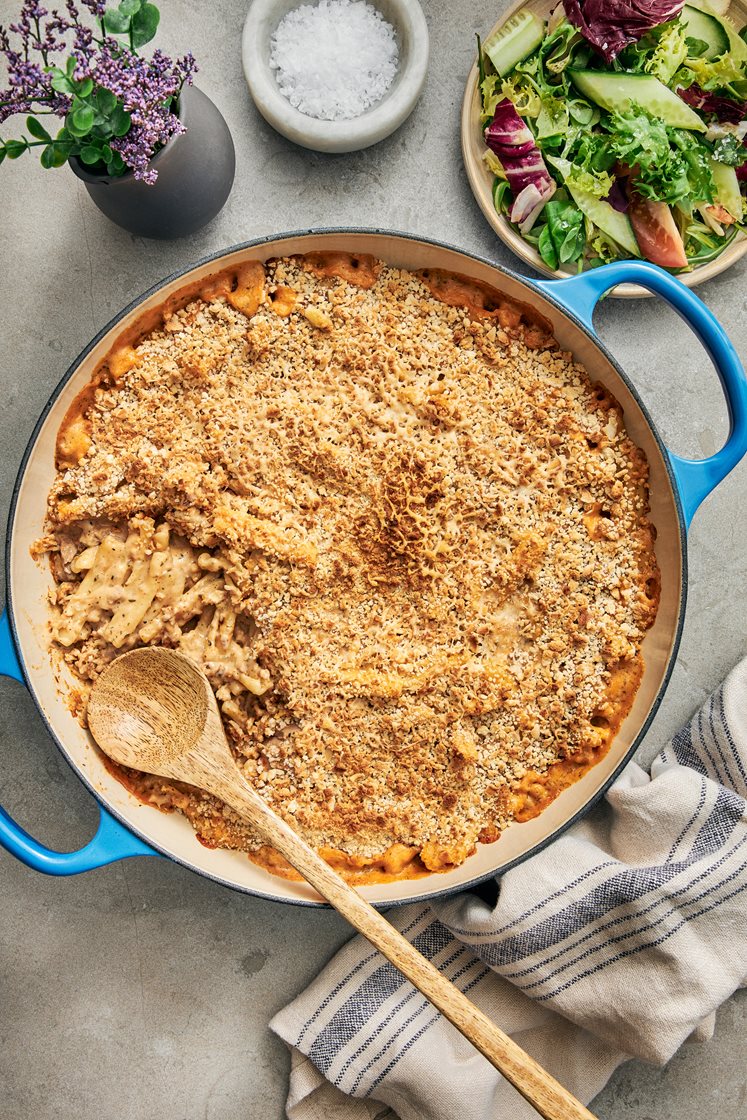 Tuna mac'n'cheese - Pankogratinerad pastagratäng med tonfisk, parmesan och mozzarella