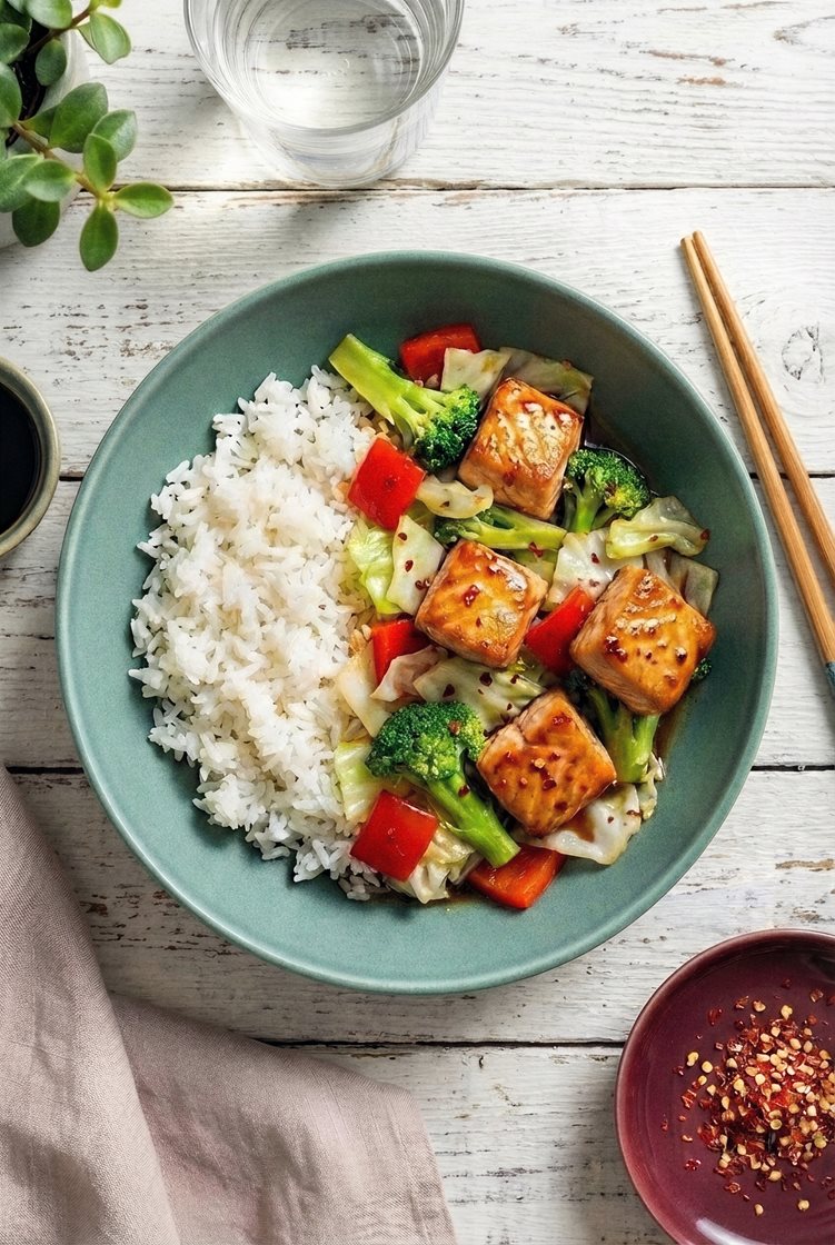 Laxwok med teriyakisås och jasminris