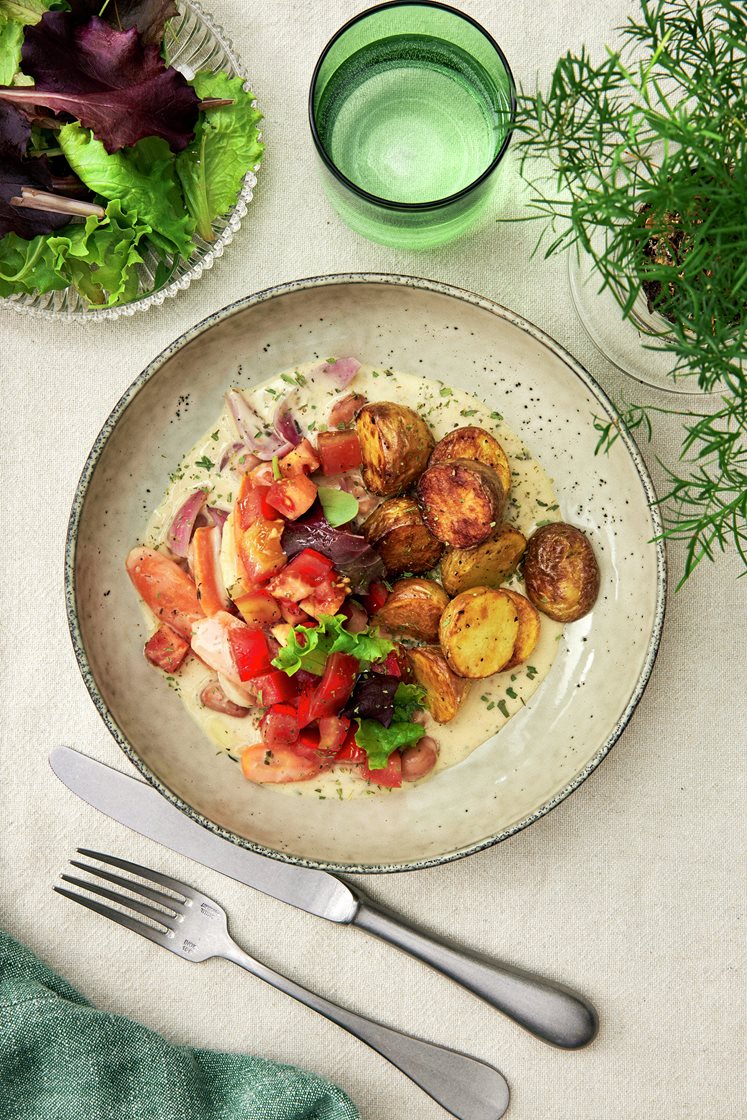 Fransk dragon- och böngryta med rostad potatis