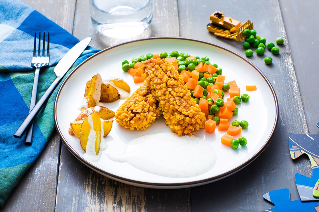 Meksikanske fiskepinner med ovnsbakte poteter