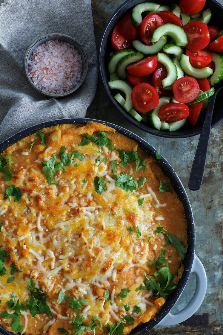 Shepherd's Pie med søtpotet- og blomkålmos