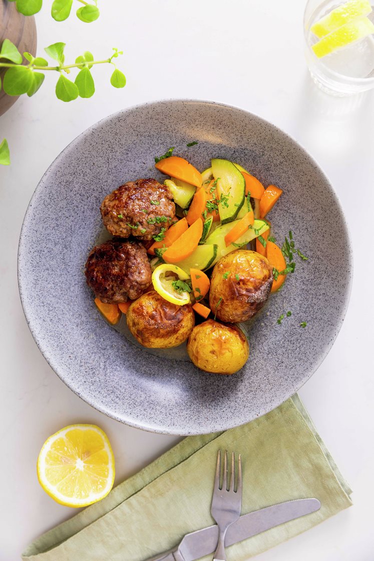 Polpette med gulerødder, squash og mynte