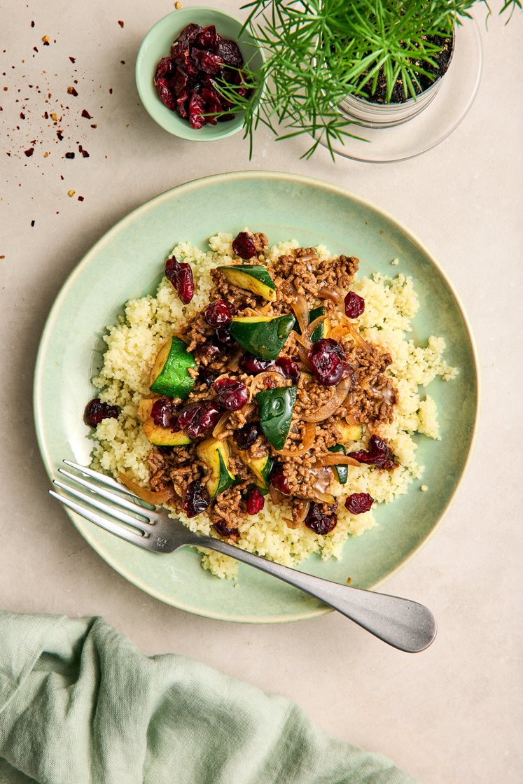 Orientalisk köttfärsgryta med ras el hanout och torkade tranbär