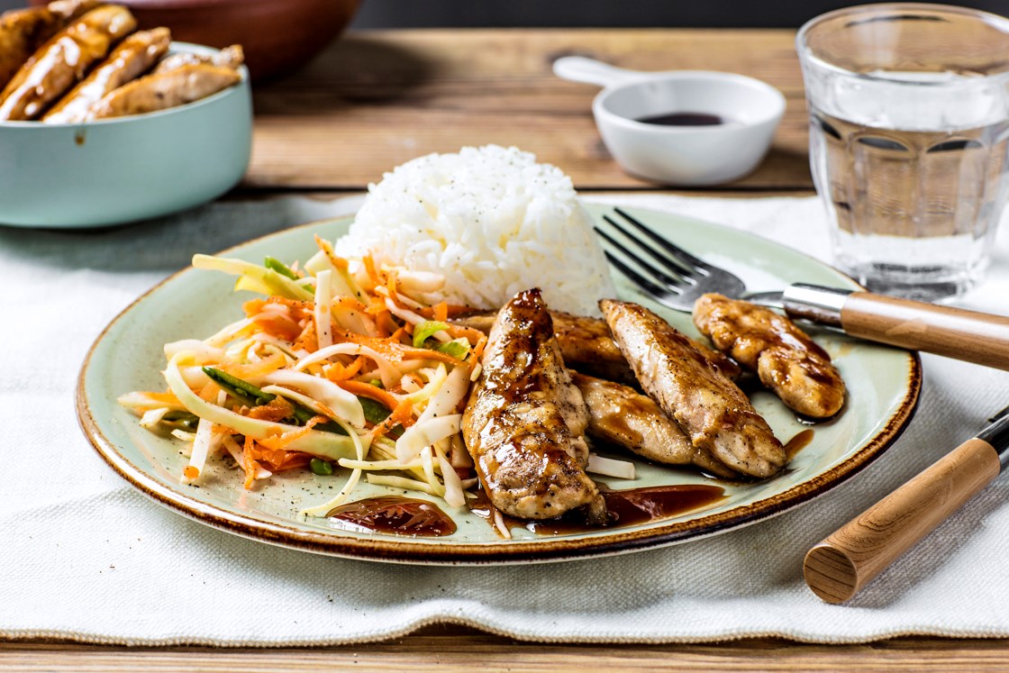 Kylling teriyaki med kålsalat og ris