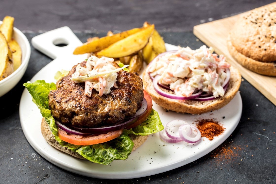 Burger Tijuana med coleslaw