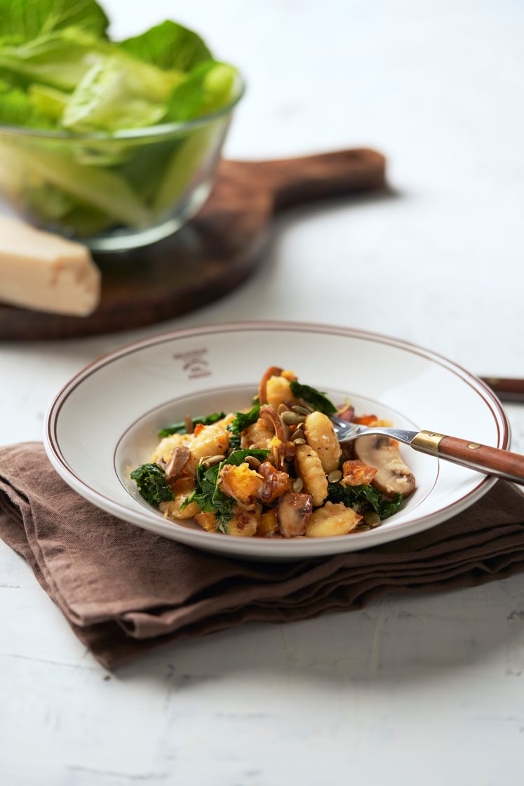 Gnocchi med svamp, sötpotatis, grönkål och parmesan 