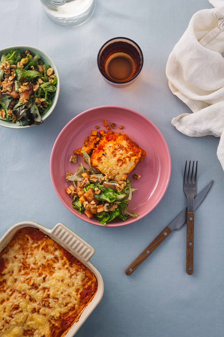 Farmer's pie med grønne linser og søtpotetlokk