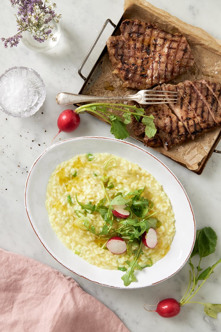 Citrongrillad fläskkarré med risotto, ruccola och parmesan