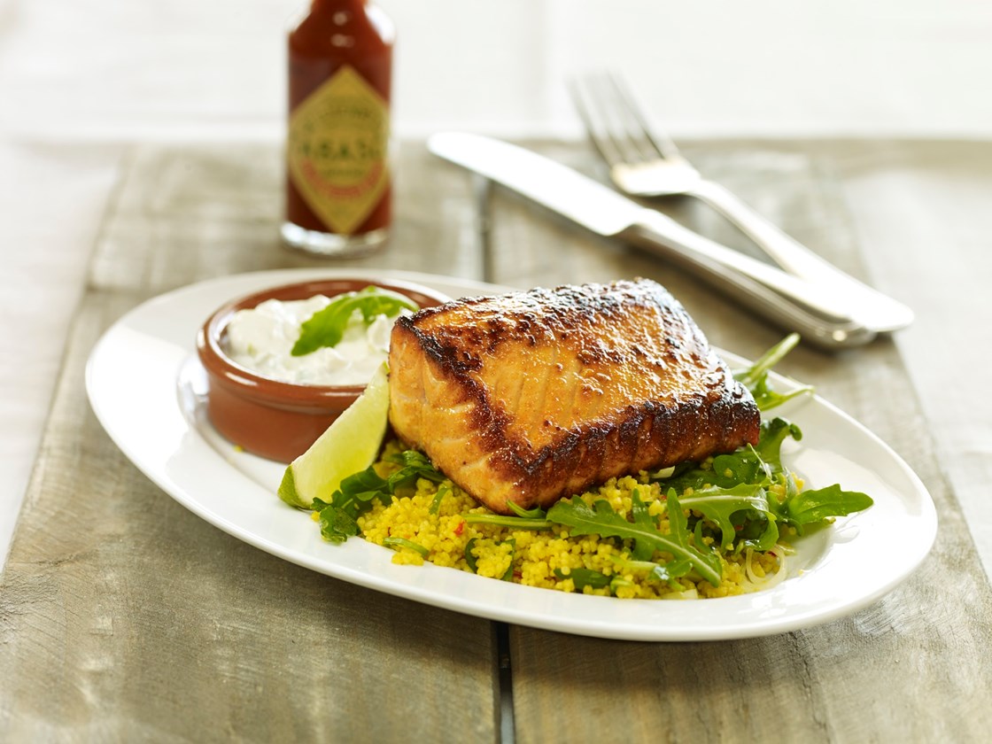 Stekt laks med ruccolacouscous