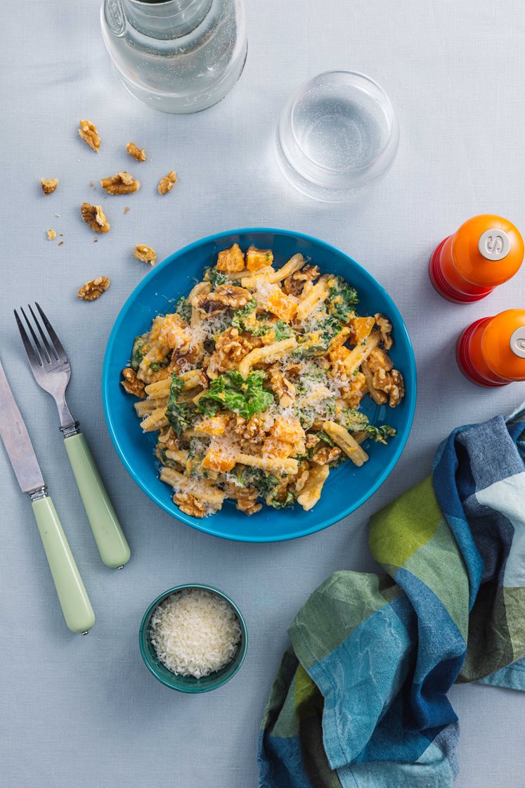 Casarecce med græskar, creme fraiche og grønkål