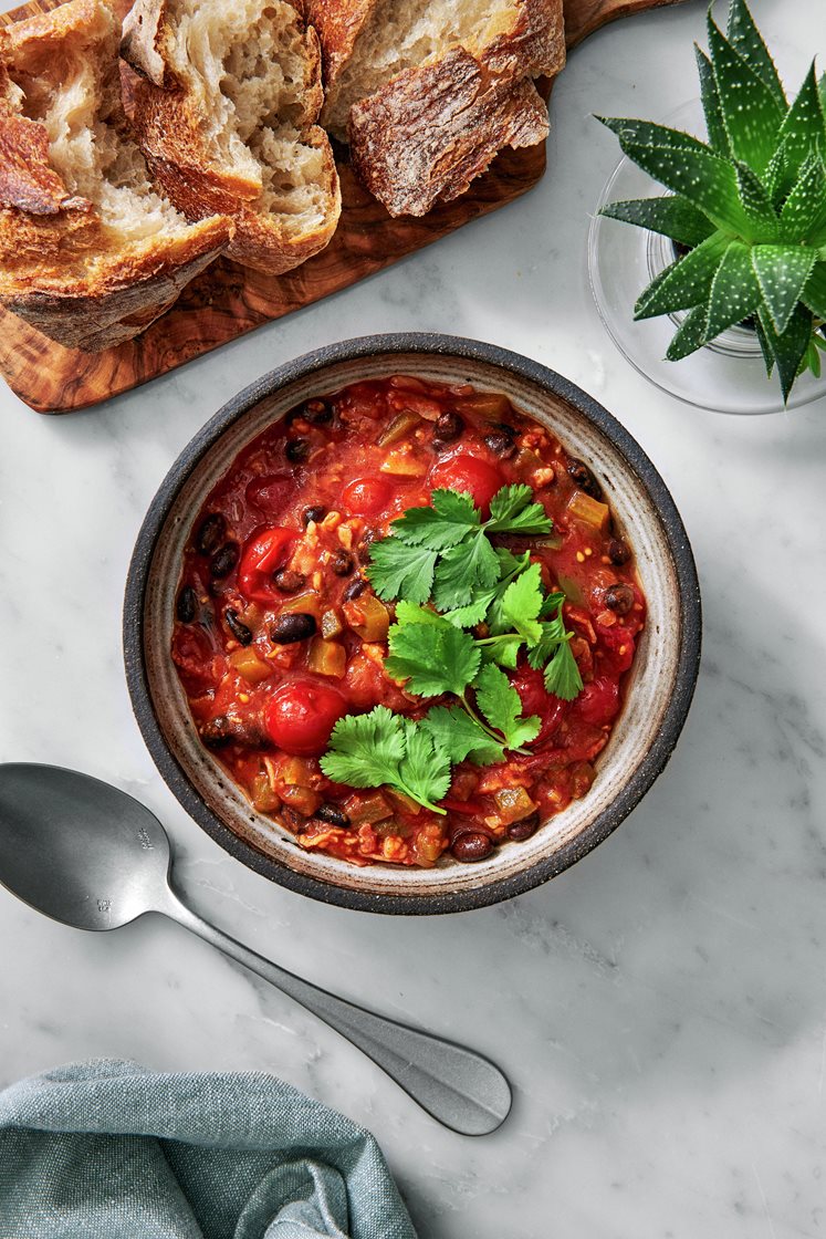 Mexikansk bönchili med bacon, paprika och koriander
