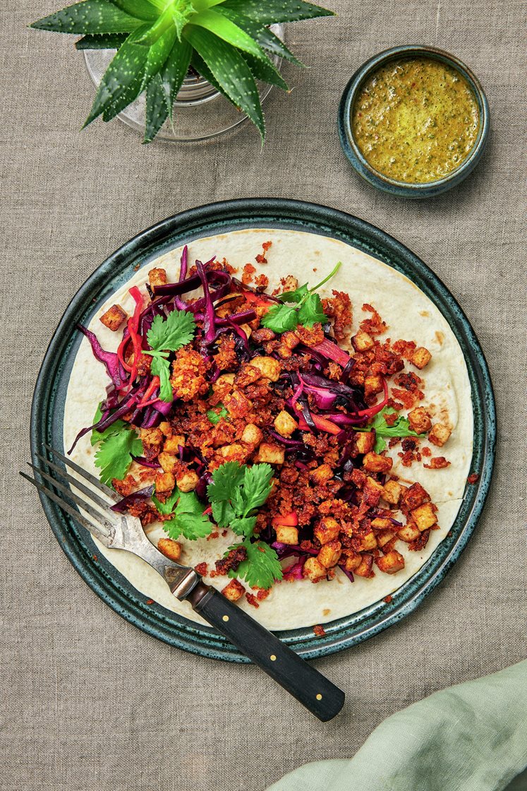 Korean taco med krispig tofu och koriandersås