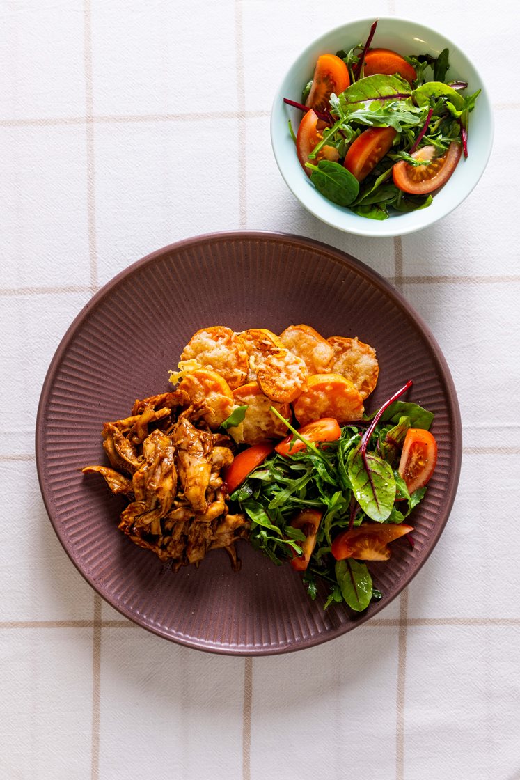 Pulled chicken med sweet potatoes