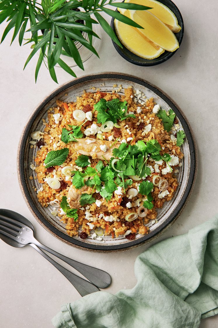 Marokkansk bulgur med kylling, salatost og mynte  