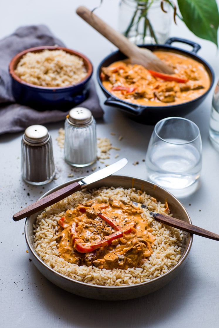Biff Stroganoff med storfekjøtt og fullkornsris