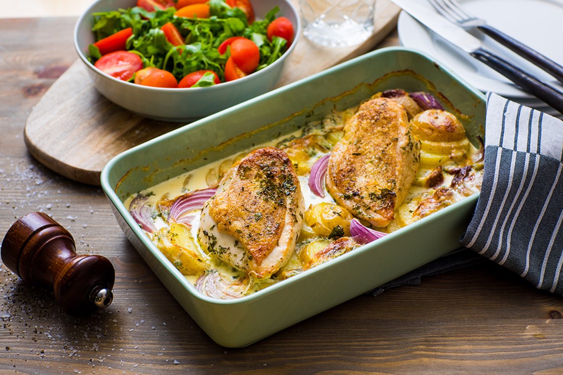 Urtekylling med potetgrateng og ruccola 