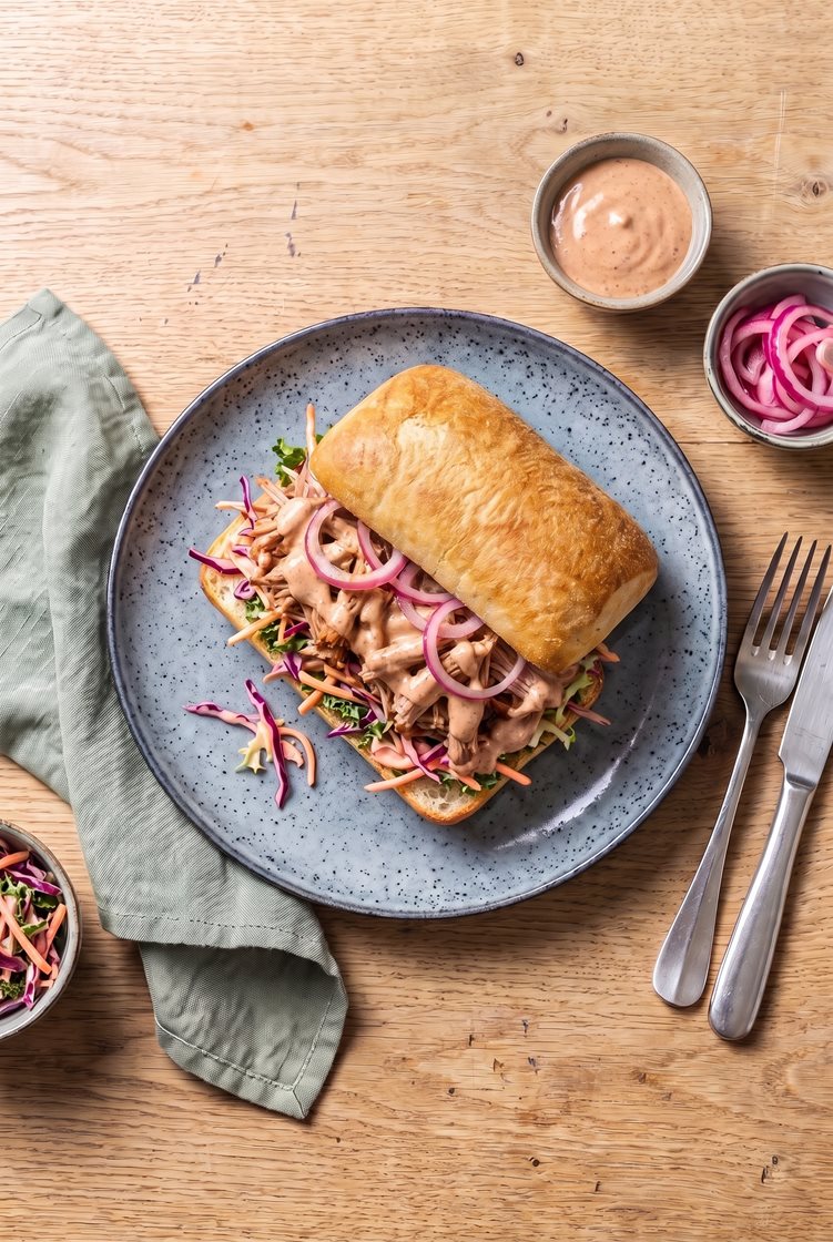 Sandwich med pulled pork og nordisk slaw