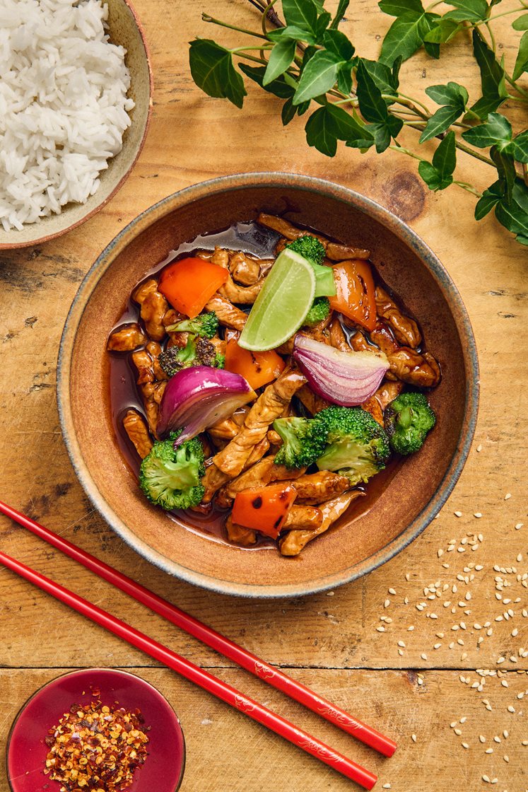 Pork teriyaki med grönsakswok och jasminris