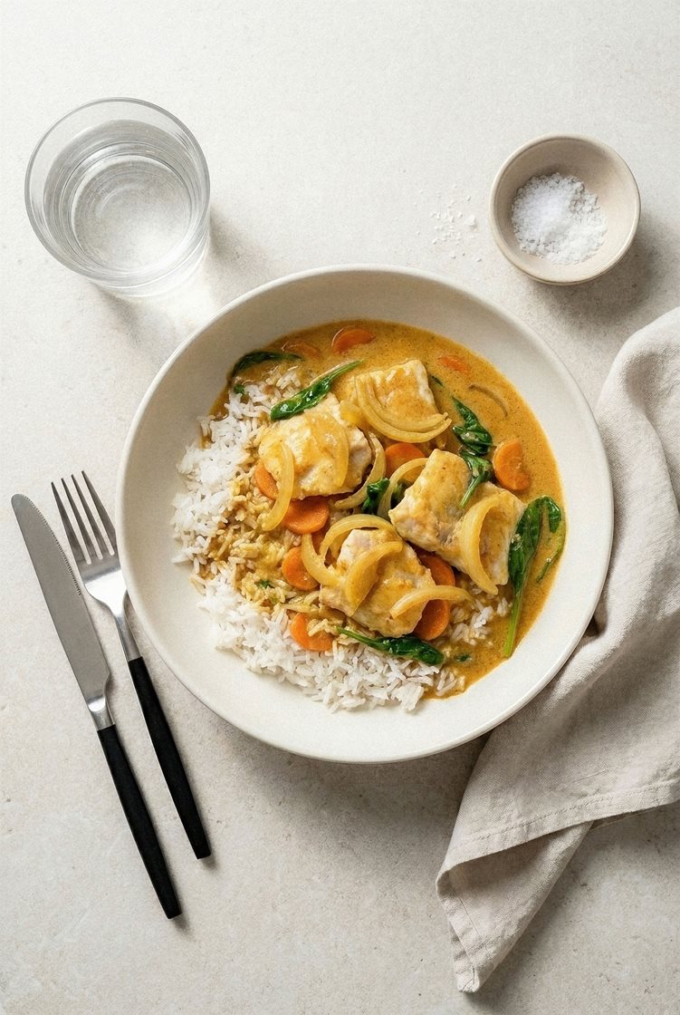Uerfilet og massaman currygryte med spinat og jasminris