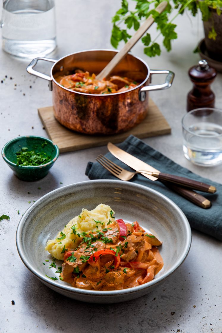 Biff Stroganoff med sjampinjong og hjemmelaget potetmos