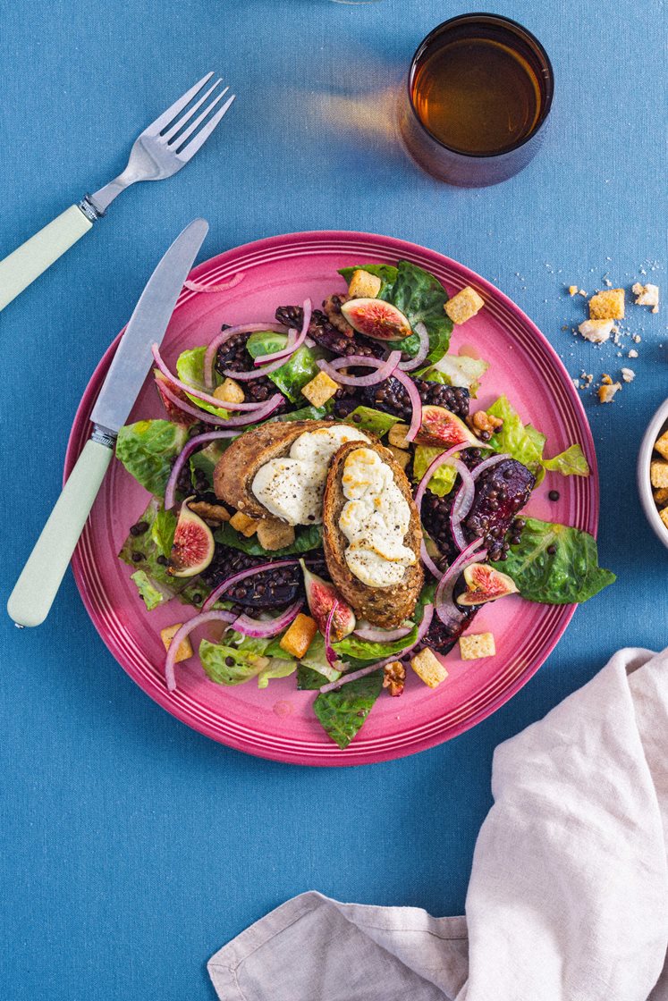 Salad de Chèvre Chaud - Linsesalat med bakte rødbeter, chèvre, valnøtter og fiken