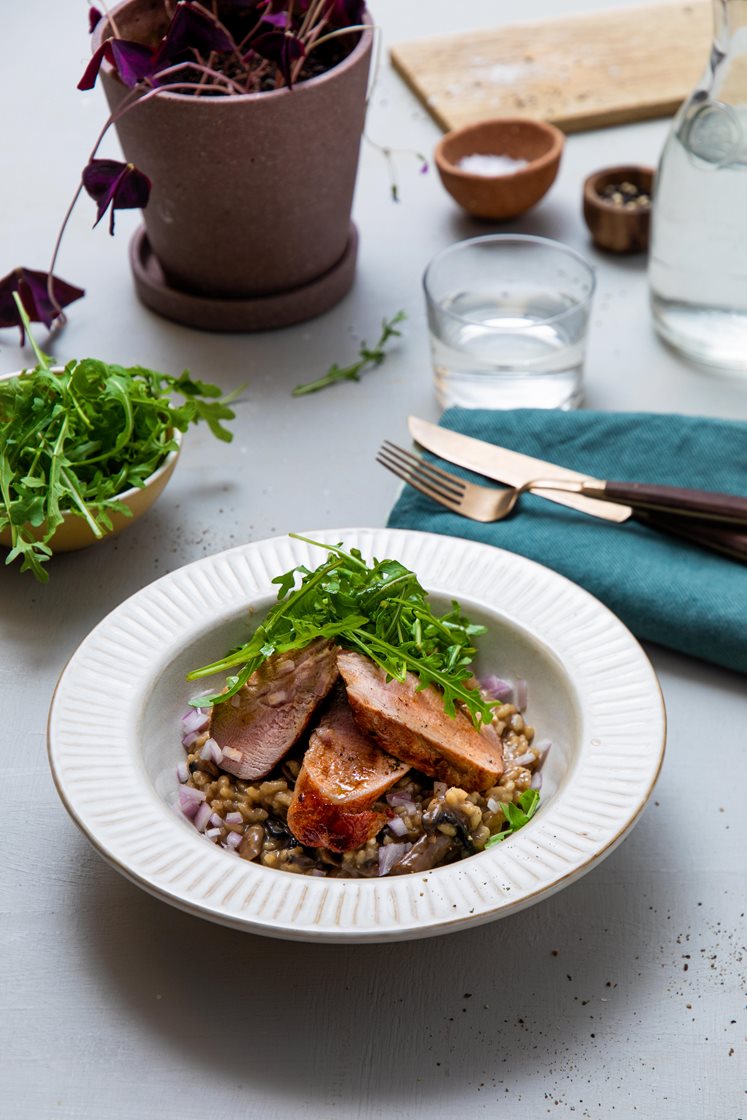 Indrefilet av svin med sopprisotto og ruccola 