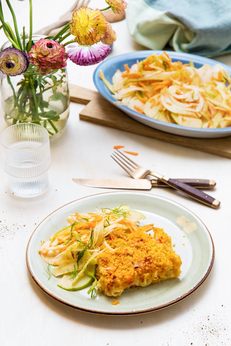 Fiskegrateng med eple- og fennikelsalat med sennepsvinaigrette