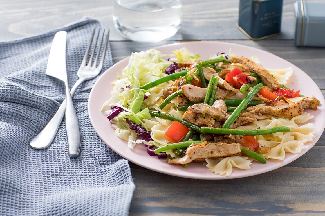 Pasta med kylling og grønne bønner