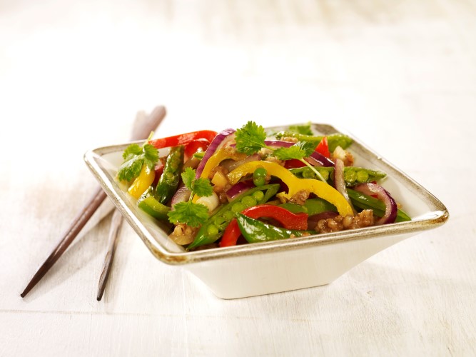 Grønnsakswok	med bygg 