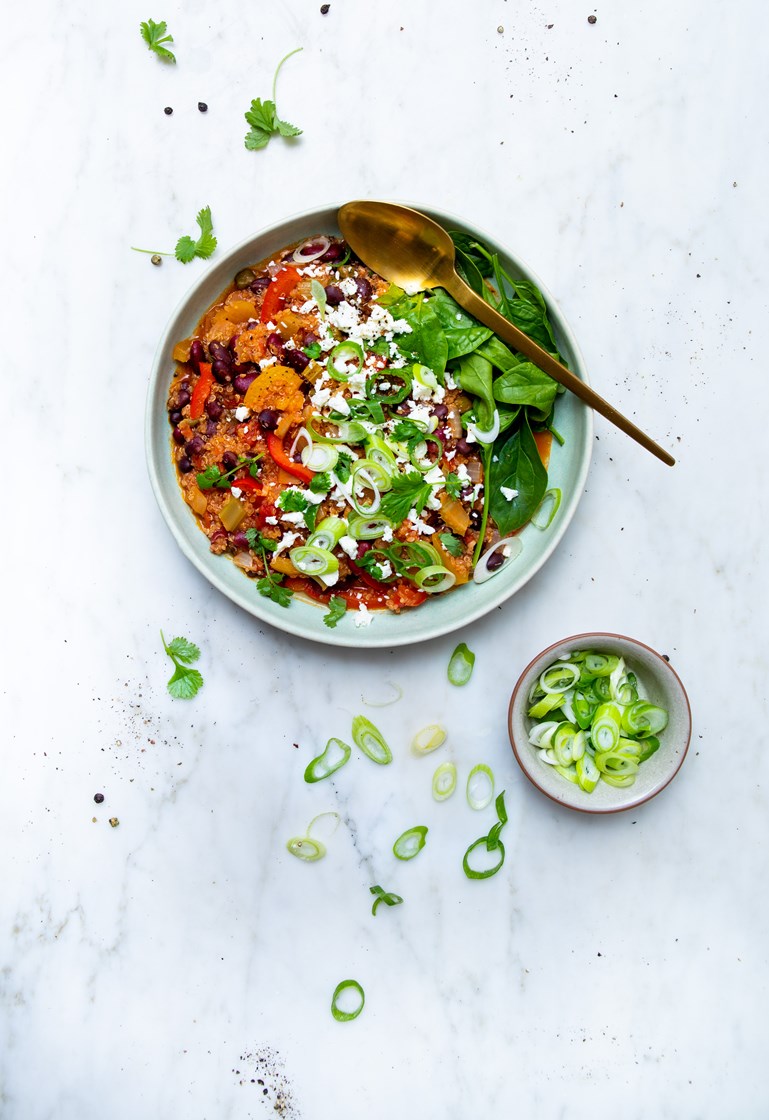 Jambalaya med quinoa, kapers, fetaost og koriander Oppskrift Adams