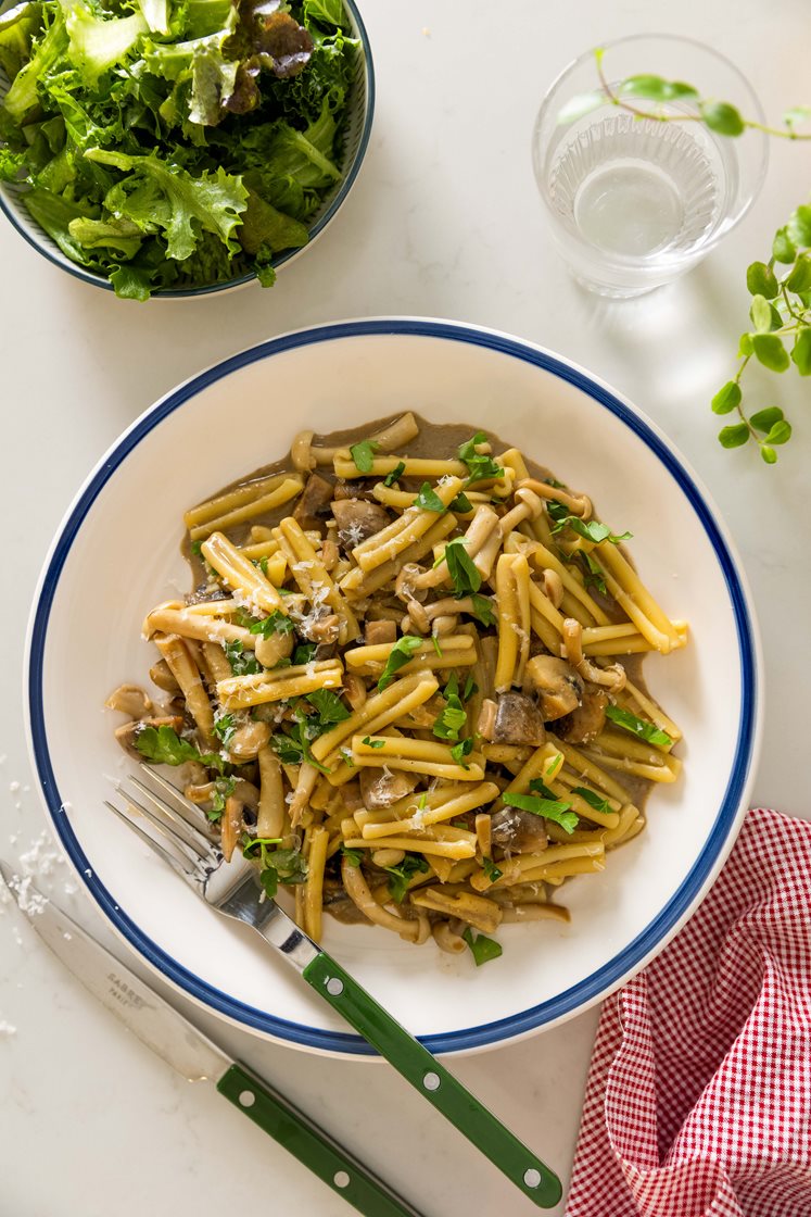 Vegetarisk carbonara med svampe og hvidløg 