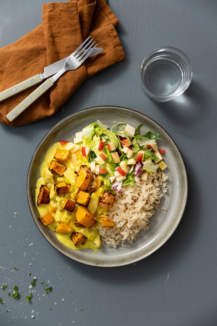 Kylling i karry med bagt butternut græskar