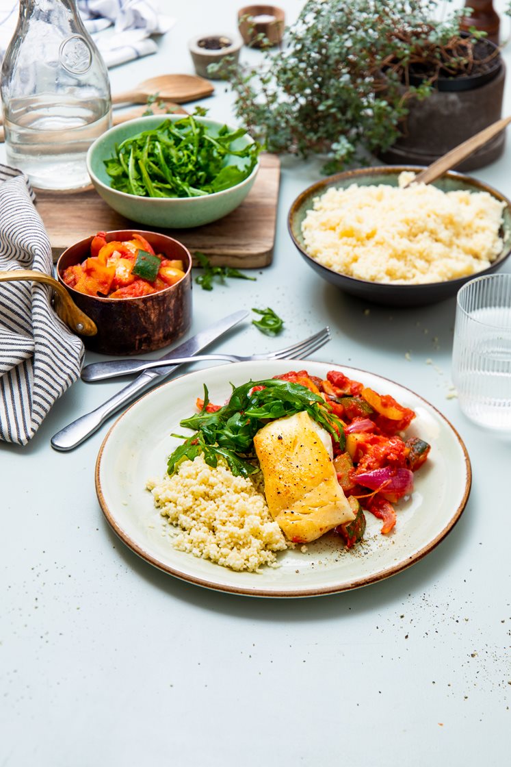 Pannestekt lyr med ratatouille og couscous