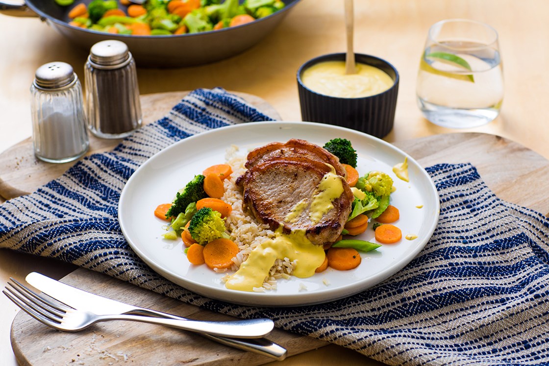 Stekt svinekam med grønnsaker og béarnaise