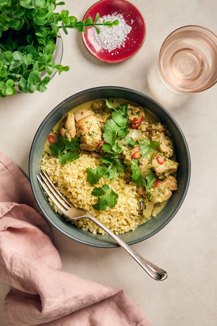 Kycklinggryta med aubergine, spiskummin, kokos och chili