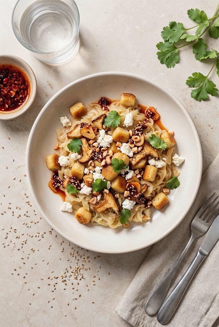 Pannestekt gnocchi med misokremet kål, skjørost og chiliolje