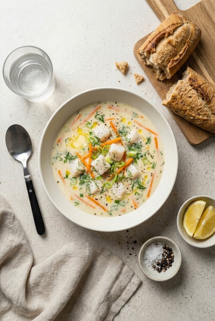 Hjemmelaget fiskesuppe med torsk