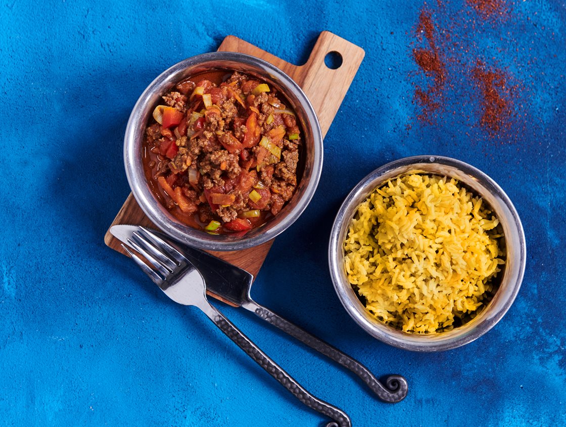 Indisk keema karry med brune ris