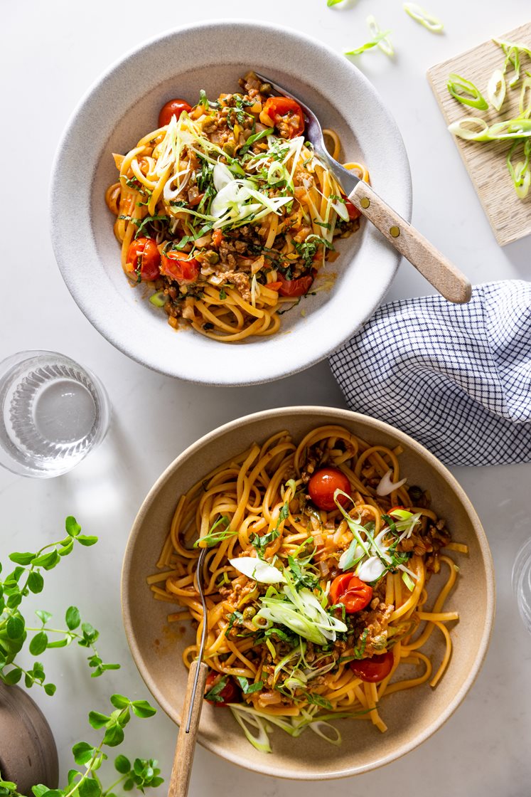 Pasta bolognese med sommergrønt