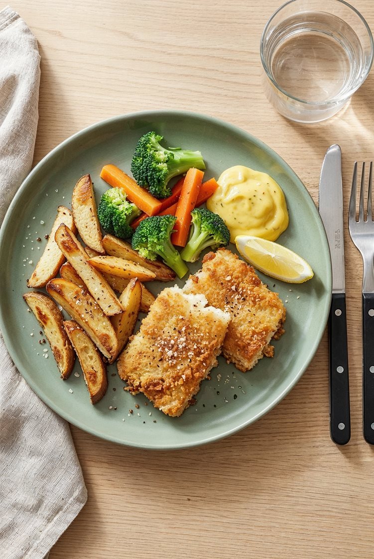 Sprød fisk med grovfritter og remoulade