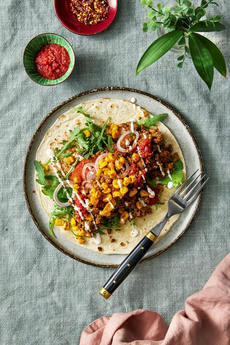Tacos de pavo - tacos med kalkon, tomatsalsa och rostad majs 